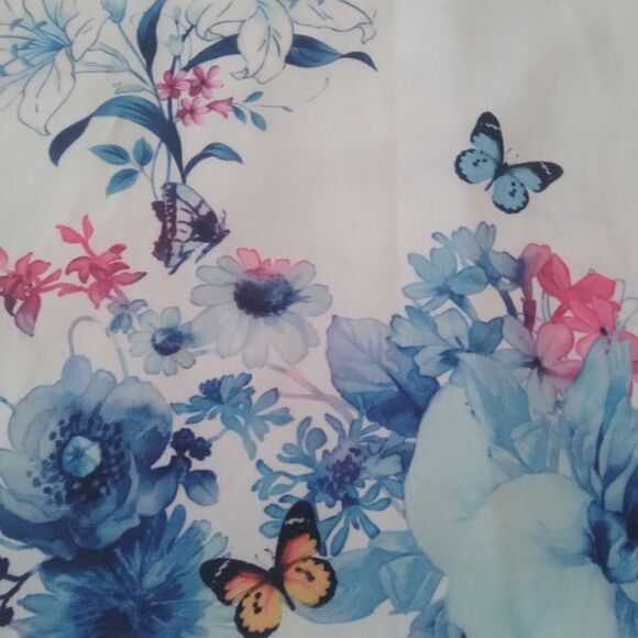 Women's Light Blue Flowers & Butterflies Print Trapezoid Mini Dress Size Medium - Picture 4 of 12